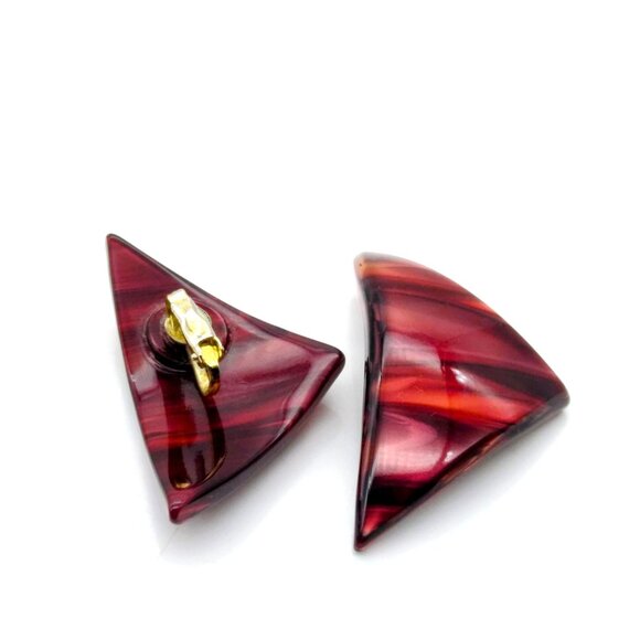 Rusty Brown Acrylic Earrings, Mod Curved Vintage Triangle Clip Ons - Picture 6 of 6